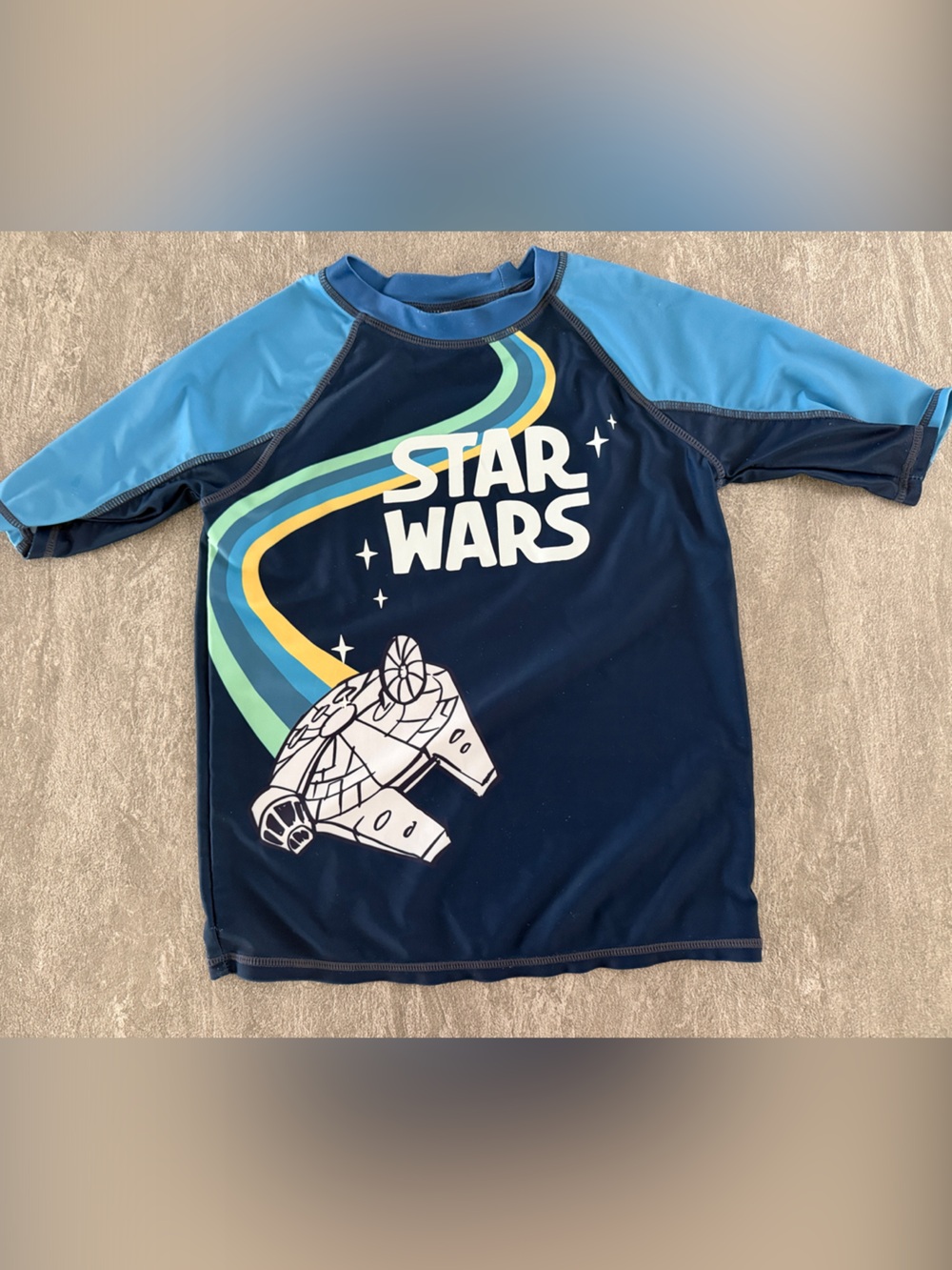 Star Wars Kids Swim Rash Guard Navy Blue with Two-Tones Blue Sleeves